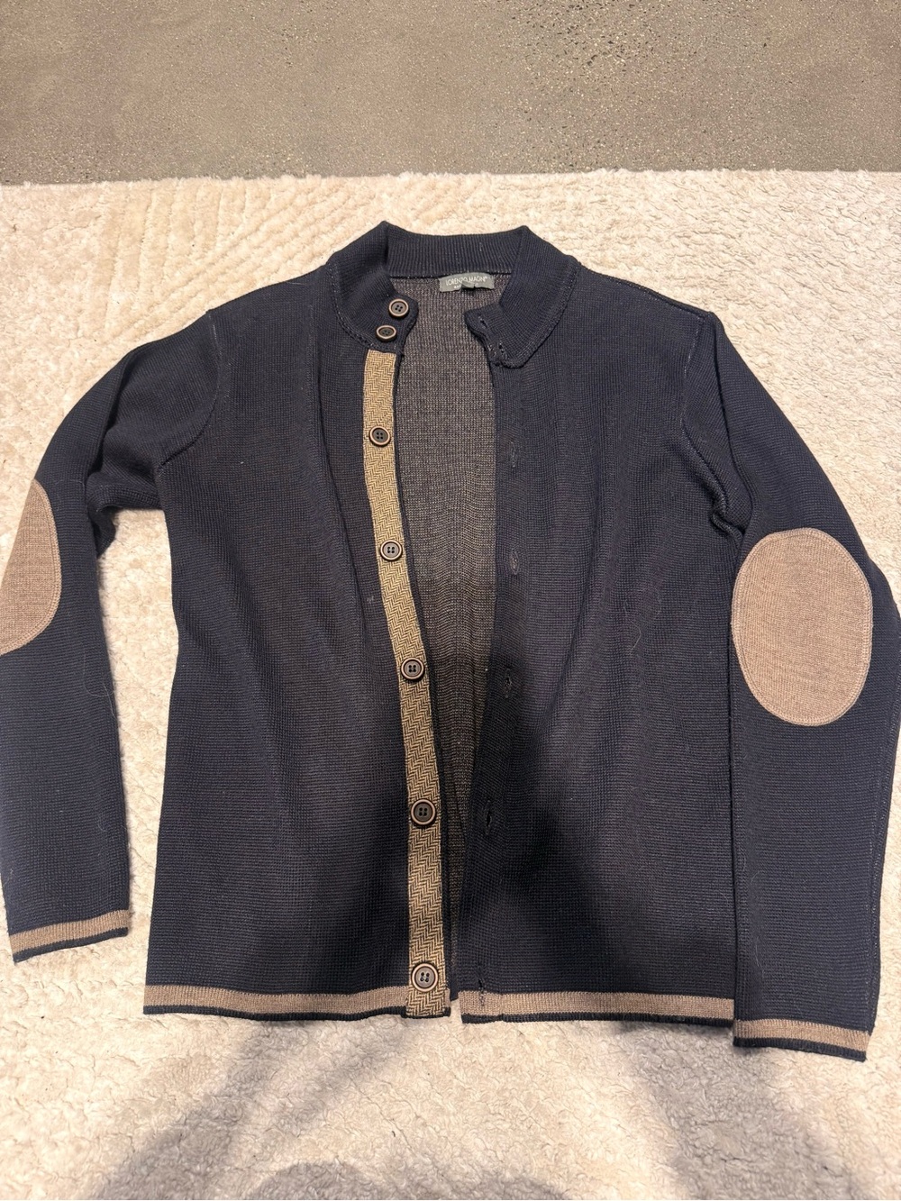 lorenzo Magni Navy Knit Sweater with Tan Accent